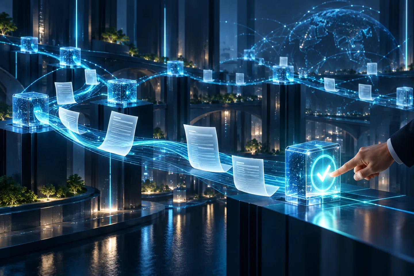 Conceptual connected enterprise processes with a human approval checkpoint