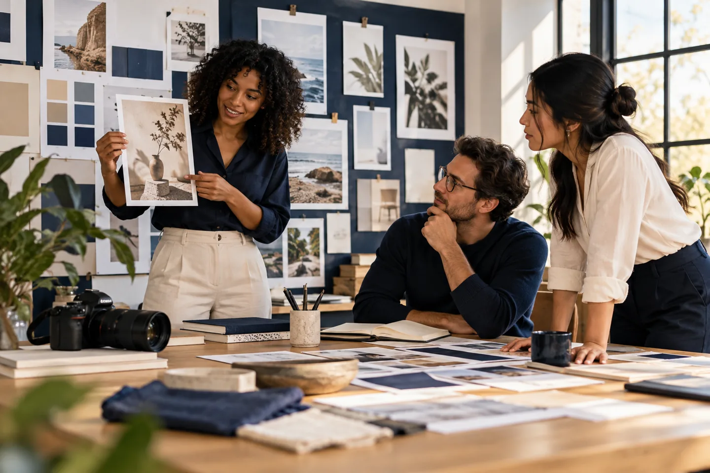 Illustrative marketing department reviewing brand imagery and campaign concepts